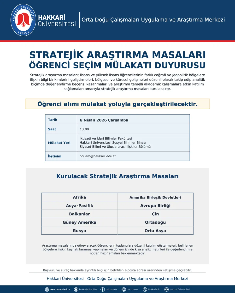 Stratejik Araştırma Masaları Öğrenci Seçim Mülakatı Duyurusu